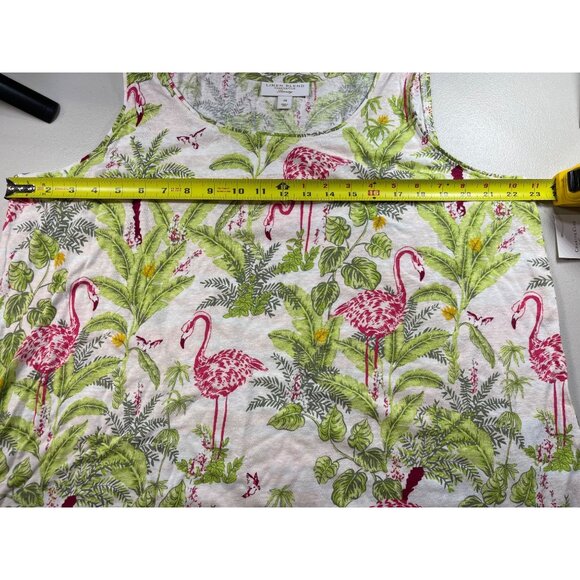 Charter Club 2X Linen Blend Tank Top With Flamingo & Palm Print - Picture 3 of 11